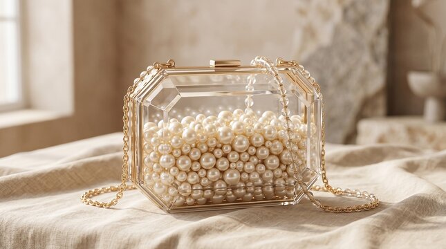 Luxury Pearl Clutch Bag with Crystal Details