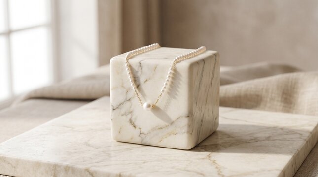 Luxury Marble Jewelry Box with Gold Necklace