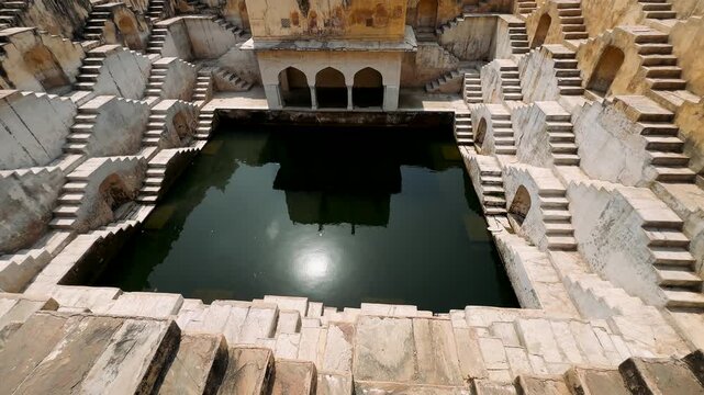 Chand Baori stepwell situated in the village of Abhaneri in Rajasthan, India.