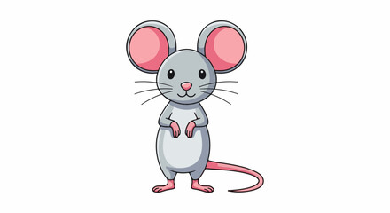 Obraz premium Cute cartoon mouse with big pink ears and tail