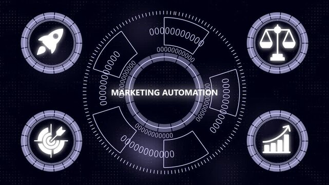 Marketing automation concept with digital hud interface and business