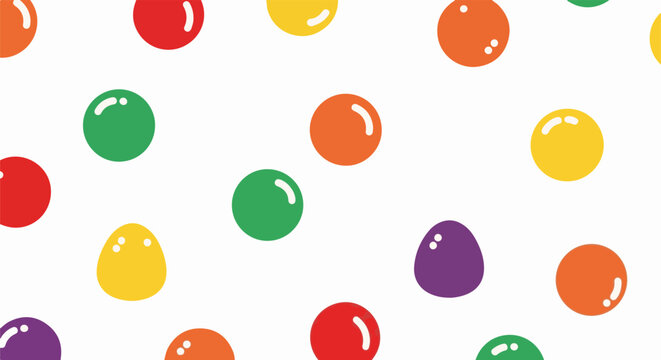 Colorful round and oval shapes scattered on a white background