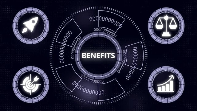 Digital benefits concept with animated hud interface and business