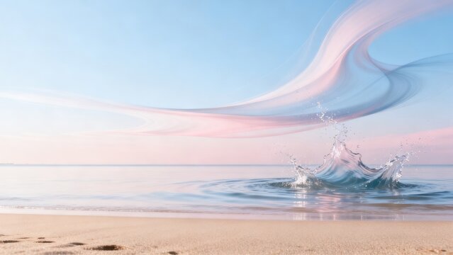 Beach wave splash with colorful sky