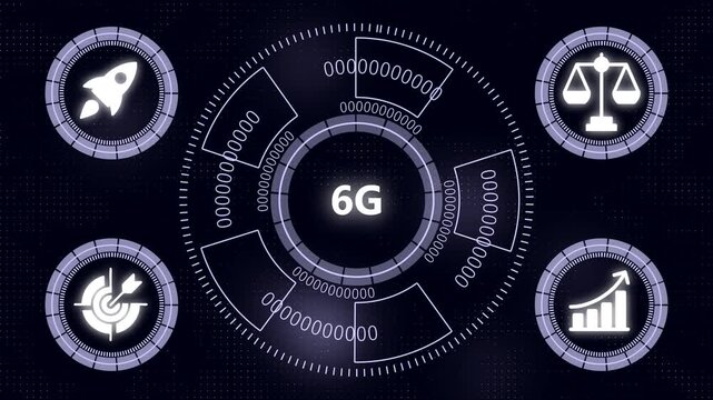 6 g network technology concept: futuristic digital hud interface with data
