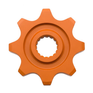 Orange gear icon with interlocking teeth