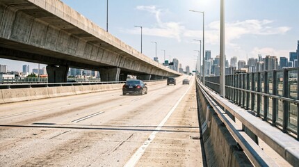 Fototapeta premium Concrete Expressway Deck Shimmers In Extreme Heat With Visible Trembling Air And Urban Haze Scene