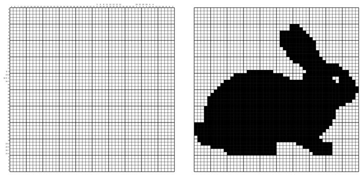 Nonogram puzzle series with numbered clues and pixel art solutions. Clean vector illustration for brain teasers, activity books, and printable worksheets