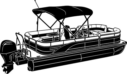 Pontoon boat silhouette vector illustration © Nasima