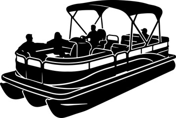Pontoon boat silhouette vector illustration © Nasima
