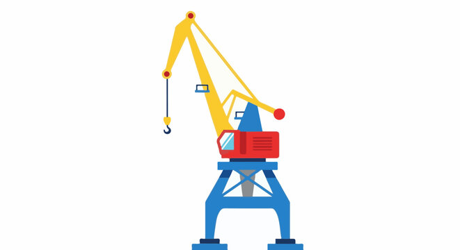 Colorful industrial crane with hook, against a white background