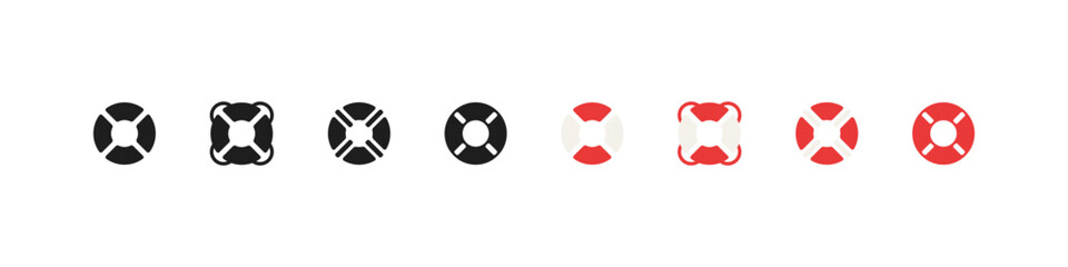 Safety lifebuoy vector filled and colored icon set. Marine rescue, emergency, and protection design collection. © Pavlo