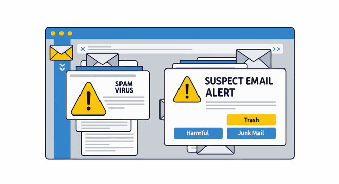 Digital window displays spam and suspect email alerts with options