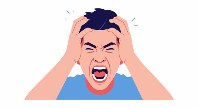Distressed person with hands on head, mouth open screaming