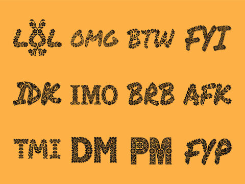 Floral Internet Slang Abbreviations Set - Elegant Digital Communication