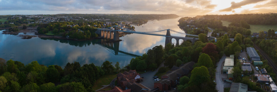Aerial View of the Menai Strait Bridge