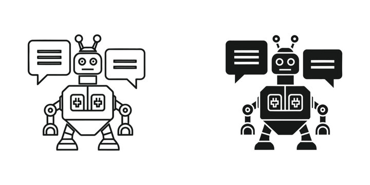 Two robots conversing with speech bubbles icon