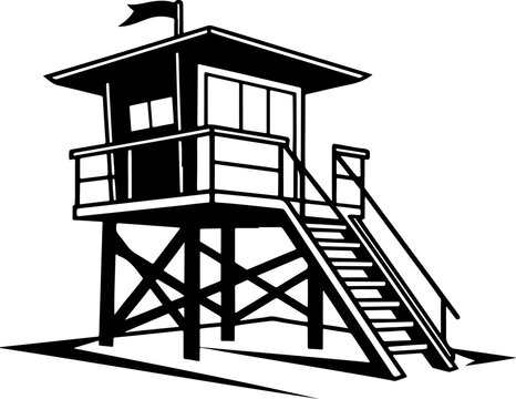 Lifeguard tower black silhouette vector illustration