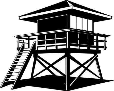 Lifeguard tower black silhouette vector illustration