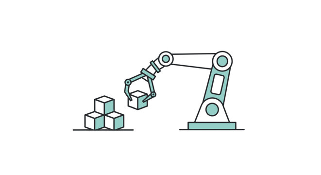 Robotic arm picking up a cube.