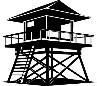 Lifeguard tower black silhouette vector illustration