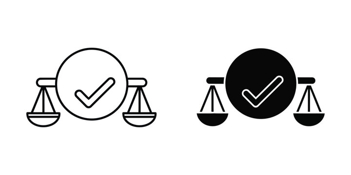 Balanced scales icon with checkmark inside circle