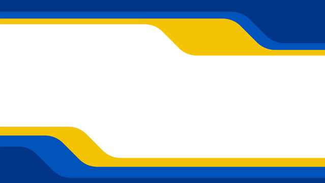 Abstract blue and yellow geometric curved shapes background. Professional corporate border template for presentation, banner, poster, brochure. Modern vector graphic design.