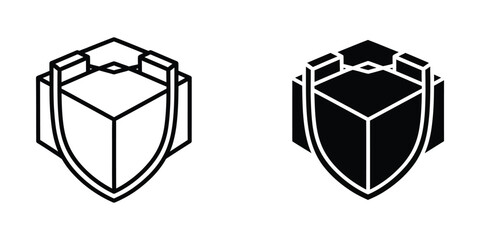 Fototapeta premium Isometric shield icon with cube design in black and white