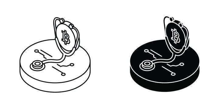 Cryptocurrency stethoscope icons on circular buttons