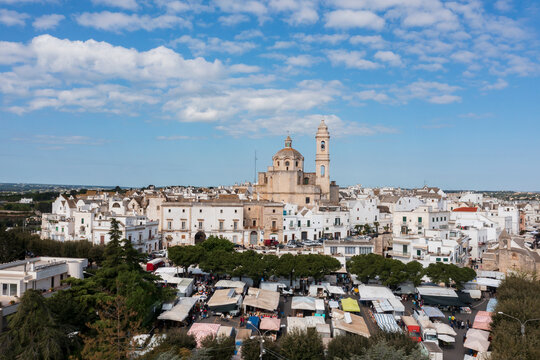 Friday Market at Locorotondo, a hilltop town with historic landmarks, and a large open market. 