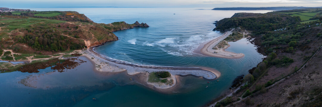 Aerial View of Three Cliffs Bay