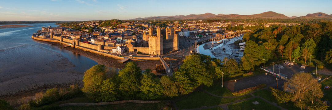 Aerial View of Caernarfon Castle and the Walled City
