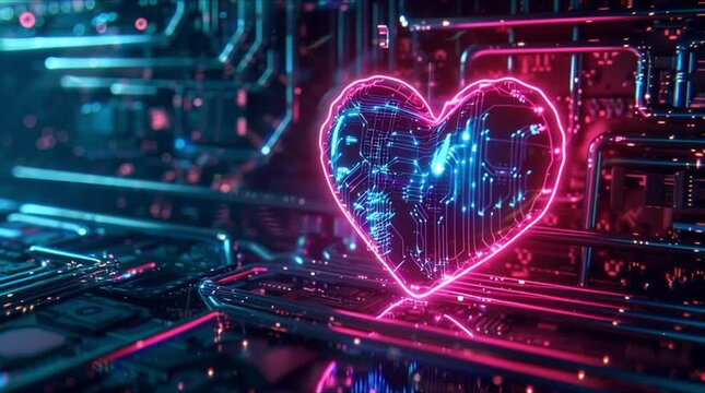 Neon Cybernetic Heart with Pulsating Digital Energy Waves (AI Generated)