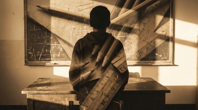 Student Silhouette with Drafting Tools for Back to School