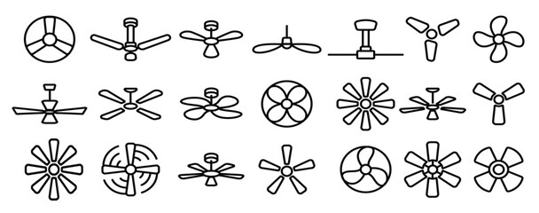 ceiling fans propellers vector linear icons set © Esnudr