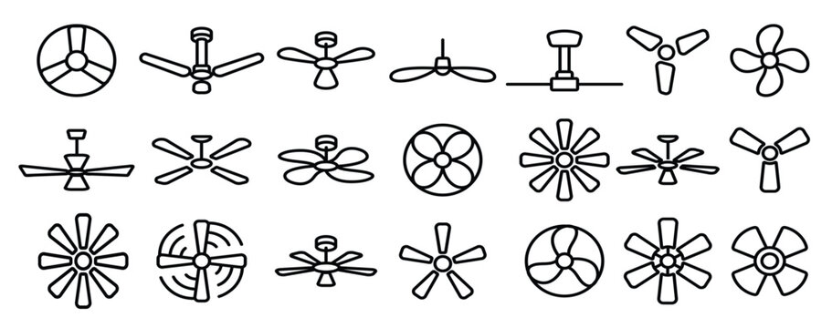 ceiling fans propellers vector linear icons set
