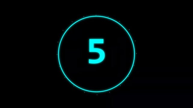 Cyan glowing number countdown from 10 to 1 in circle frame