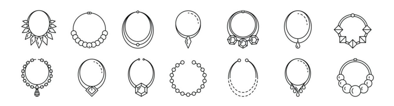 necklace jewelry icon set outline style vector 