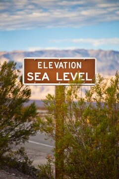 Sign in Death Valley showing sea level, Death Valley National Park