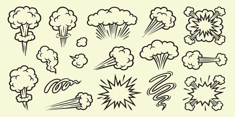 Set of cartoon smoke clouds and explosion effects for comic books and action graphics © GraphixEra