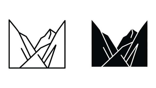 Minimalist abstract mountain and peak line art illustration