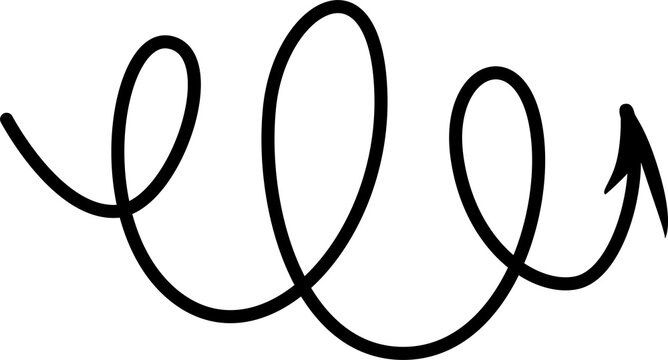 Black handwritten squiggly signature style arrow isolated on transparent background