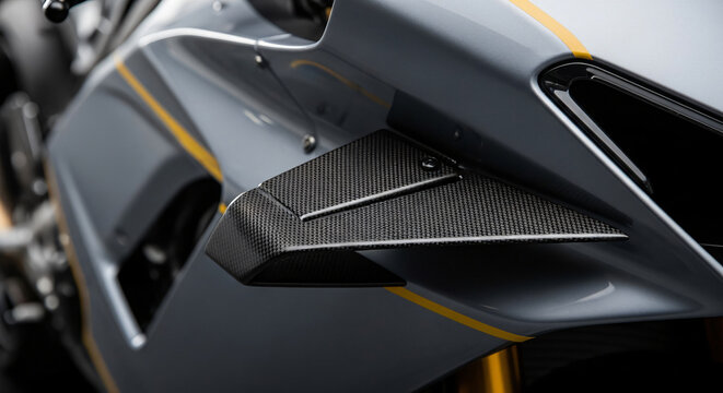 Modern Sportbike Carbon Fiber Aerodynamic Winglet Detail Close Up