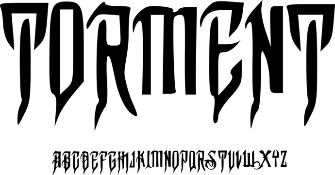 Torment Gothic Metal Font Alphabet &ndash; Sharp Medieval Display Typeface with Dark Aggressive Style for Metal Band Logos, Tattoo Design, Album Covers & Brutal Typography Projects