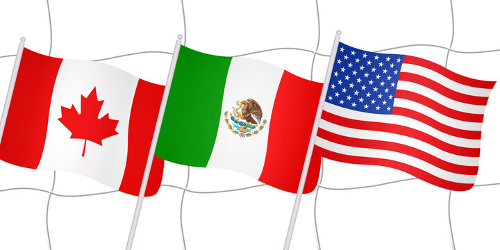 Flags of the host countries in front of a goal net