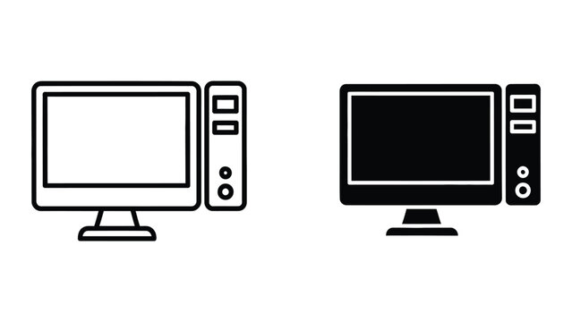 Simple computer monitor with desktop tower illustration