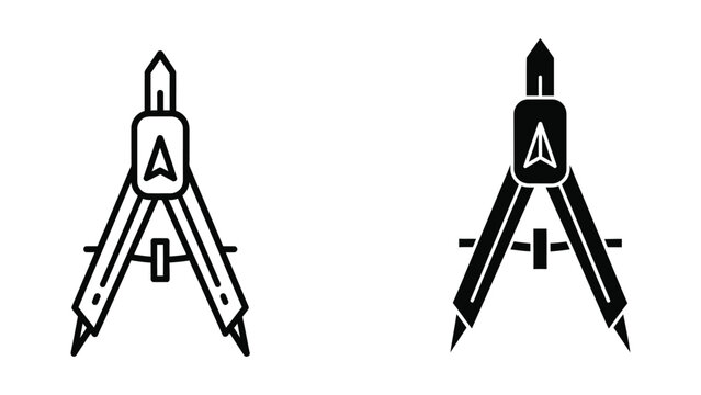 Black and white drafting compass and divider set with letter symbols