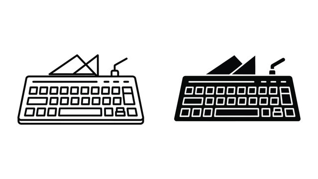 Vintage computer keyboards with speaker icons illustration