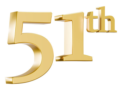 Shiny golden metallic 51st number 3D render