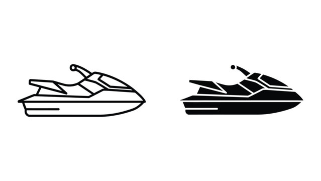 Two jet skis silhouette vector icons facing opposite directions